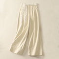 Buddha Stones Daily Solid Color Lace Belt Women's Wide Leg Cotton Pants With Pockets
