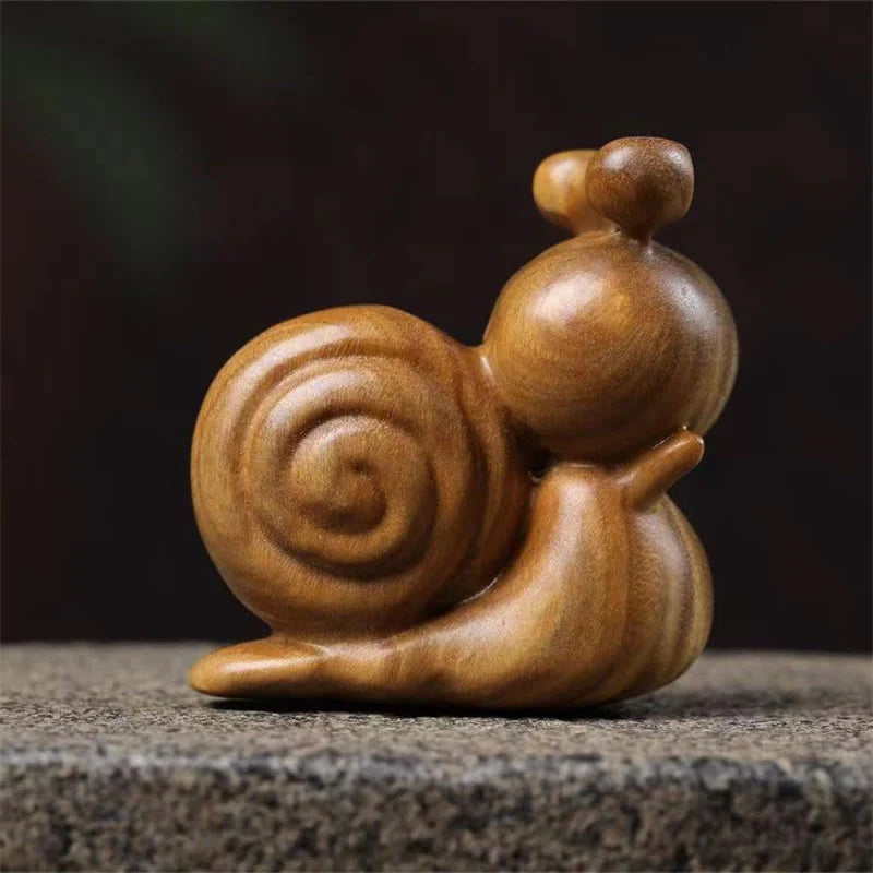 Buddha Stones Mini Green Sandalwood Snail Carved Cure Desk Decoration