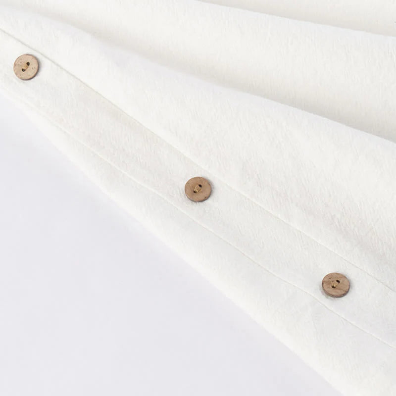 Buddha Stones Casual 2Pcs Pure Color Half Button Design Shirt Drawstring Pants Men's Cotton Linen Meditation Cloth Set With Pockets