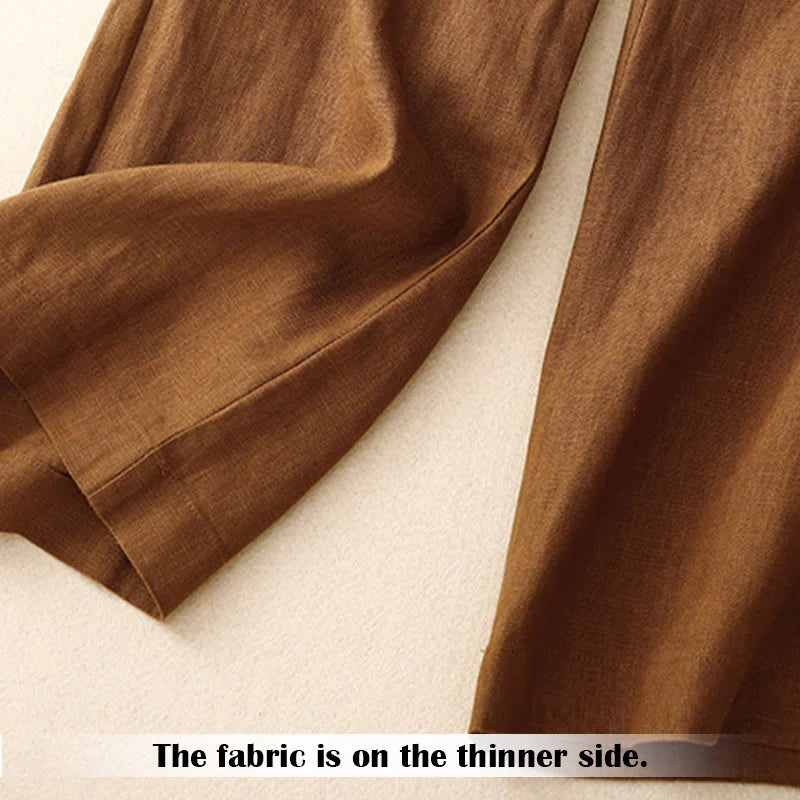 Buddha Stones Summer Casual Simple Design Linen Women's Wide Leg Pants With Zipper Pockets