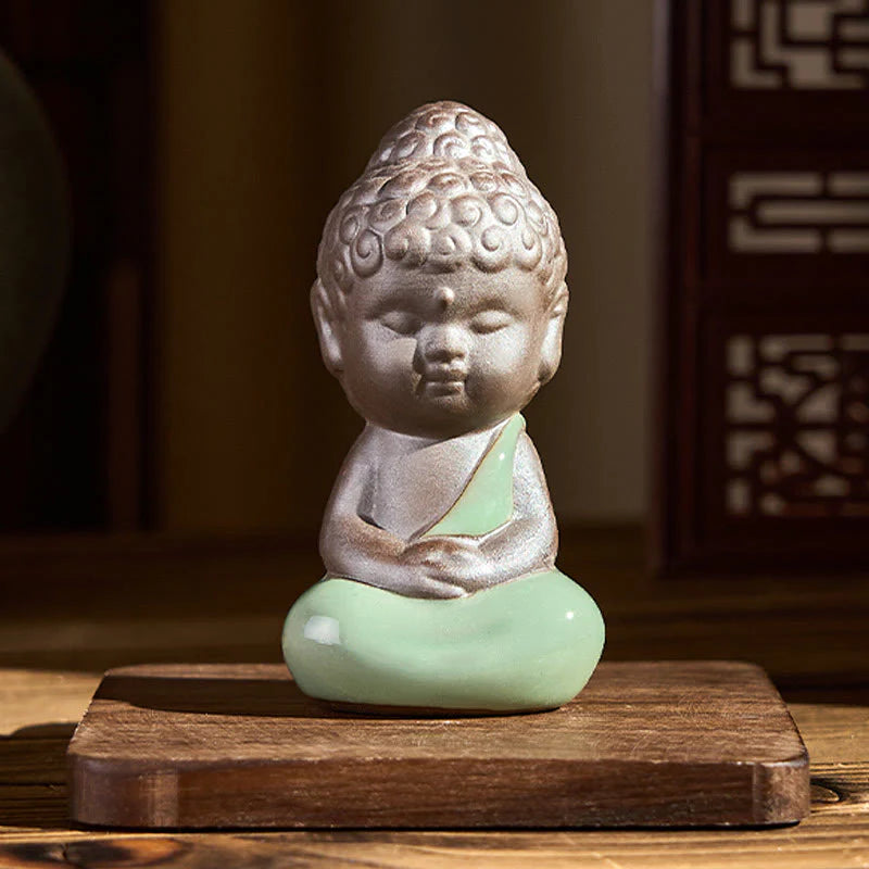 Buddha Stones Prayer Meditation Resting Monk Ceramic Statue Serenity Home Decoration