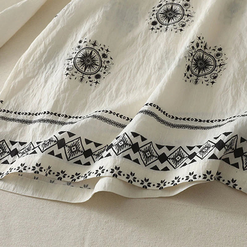 Buddha Stones Bohemian Printing Celestial Pattern Women's Wide Leg Cotton Pants With Pockets
