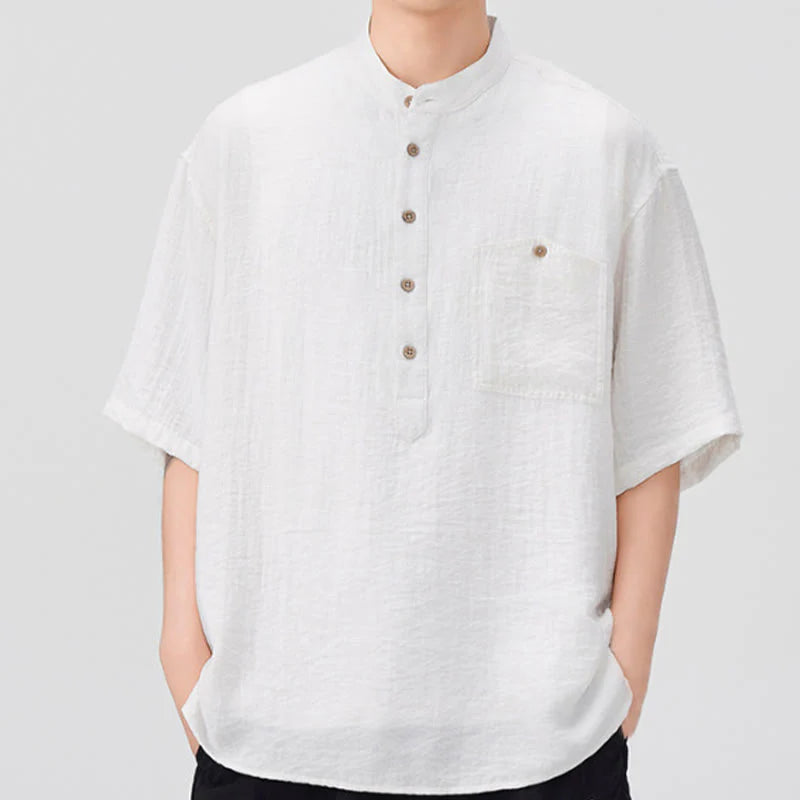 Buddha Stones Summer Plain Half Buttons Design Men's Half Sleeve Shirt