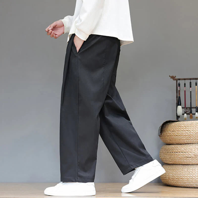 Buddha Stones Fall Solid Color Straight Leg Design Men's Harem Pants With Pockets