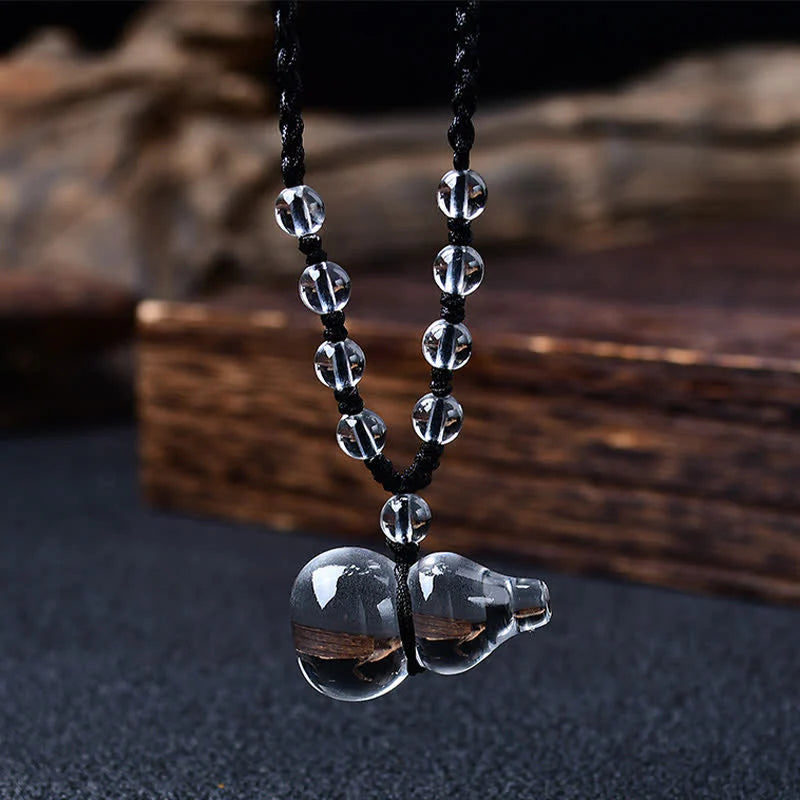 Buddha Stones Natural Clear Quartz Gourd Protection Beads Rope Necklace