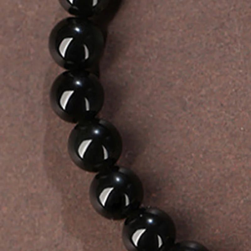 Buddha Stones Natural Black Obsidian Hetian Jade Gourd Double Happiness Strength Bracelet