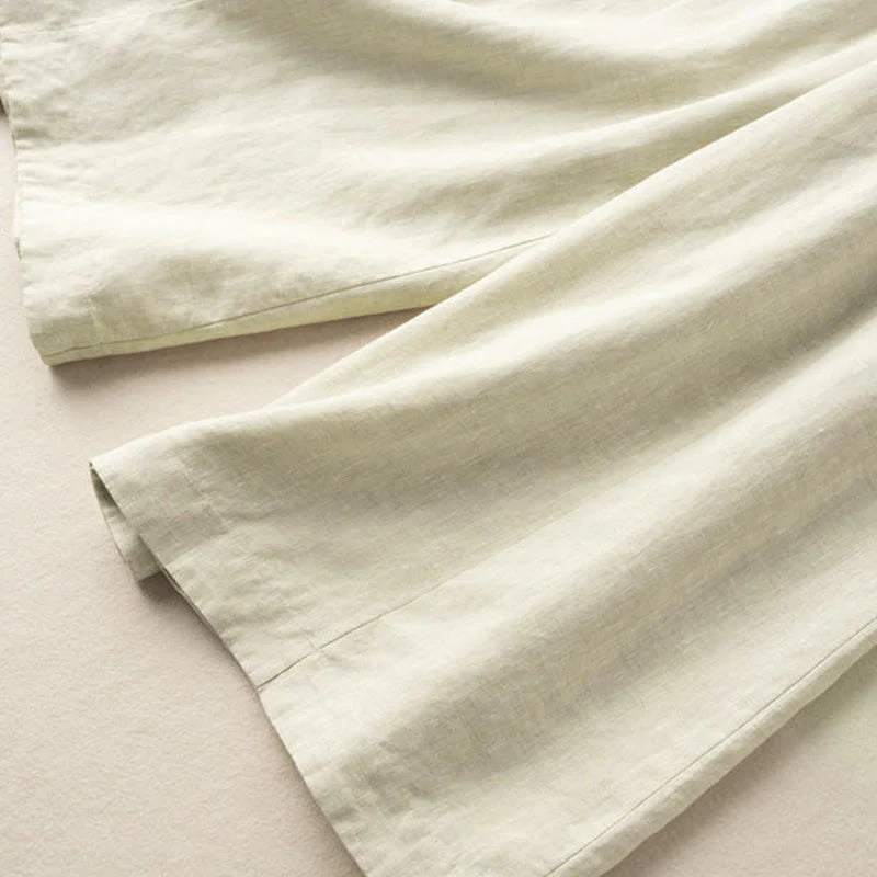 Buddha Stones Plain Color 7-8 Length Capri Cropped Pants Cotton Linen Women's Wide Leg Pants With Pockets