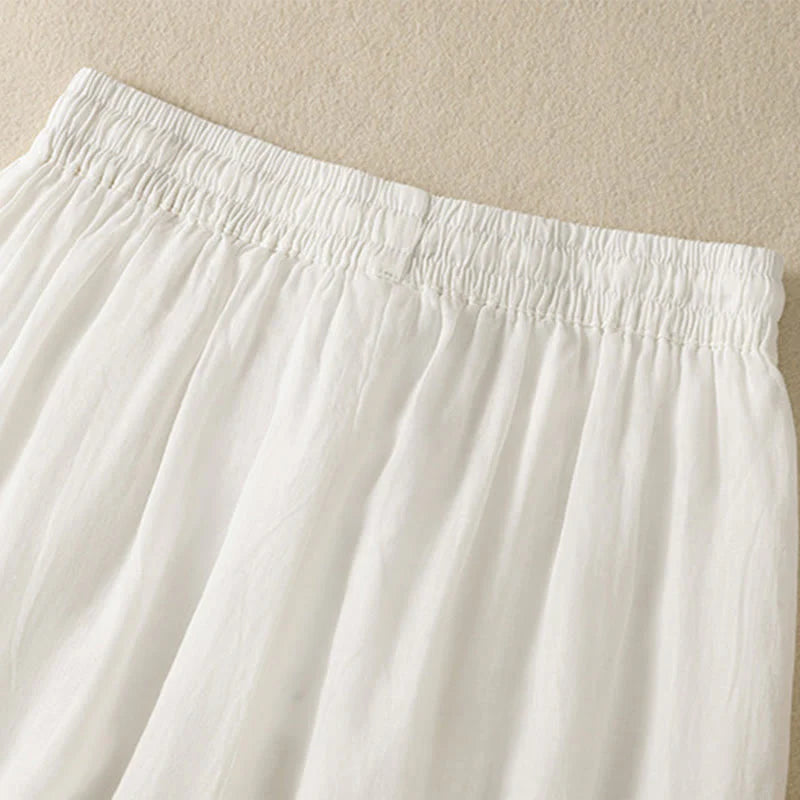 Buddha Stones Commute Embroidery Drawstring Women's Cotton Wide Leg Pants With Pockets