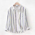 Buddha Stones Fall Stripe Decorative Pocket Buttons Down Long Sleeve Three Quarter Sleeve Short Sleeve Men's Cotton Shirt