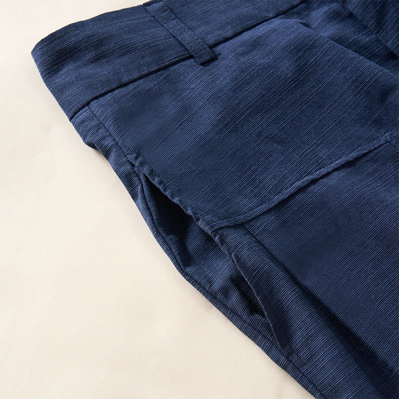Buddha Stones Simple Zipper Design Cotton Women's Wide Leg Pants With Pockets