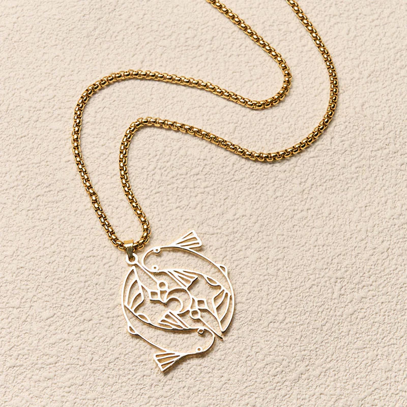 Buddha Stones Vintage Koi Fish Hollow Design Stainless Steel Luck Necklace Pendant