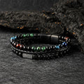 Buddha Stones Tiger Eye Lava Rock Bead Braided Strength Leather Bracelet