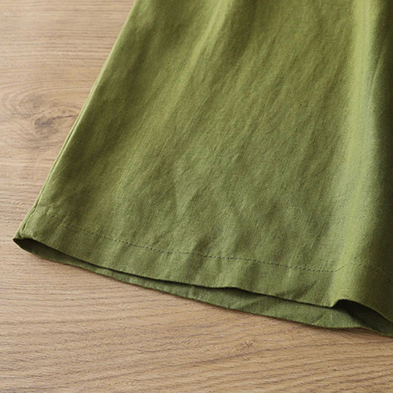 Buddha Stones Solid Color Cotton Women's Button Wide Leg Pants With Pockets