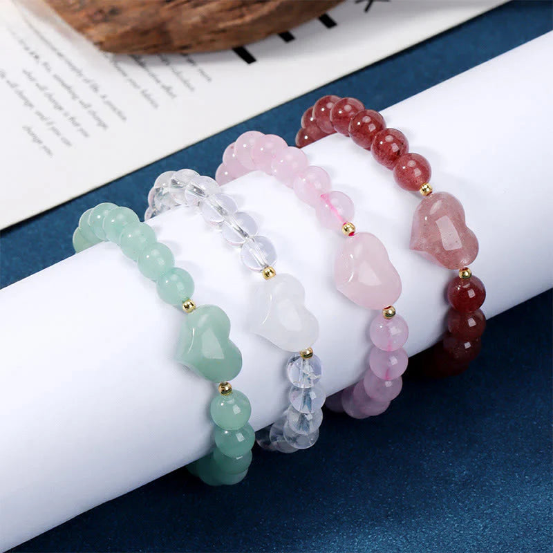 Buddha Stones Natural Amethyst Green Aventurine Tiger Eye Strawberry Quartz Love Heart Spiritual Bracelet
