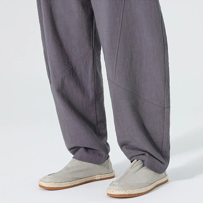 Buddha Stones Spring Pure Color Men's Cotton Drawstring Pants With Pockets