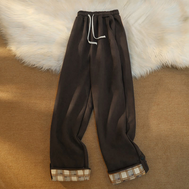 Buddha Stones Women's Patchwork Cotton Corduroy Fleece-Lined Wide Leg Pants With Pockets
