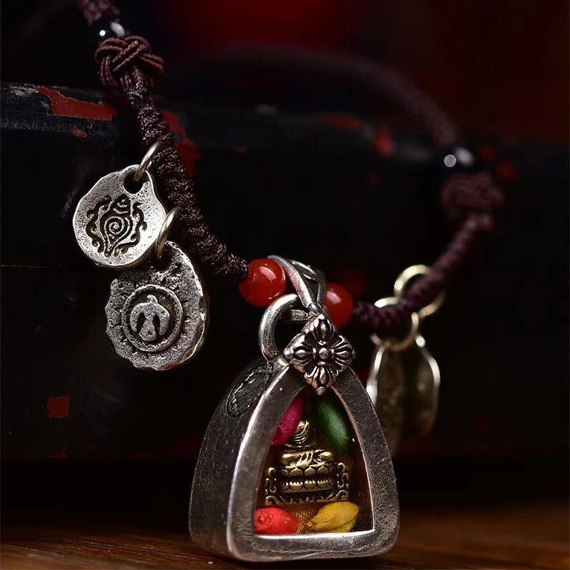Buddha Stones Tibetan Medicine Buddha Compassion Braided Rope Necklace Pendant