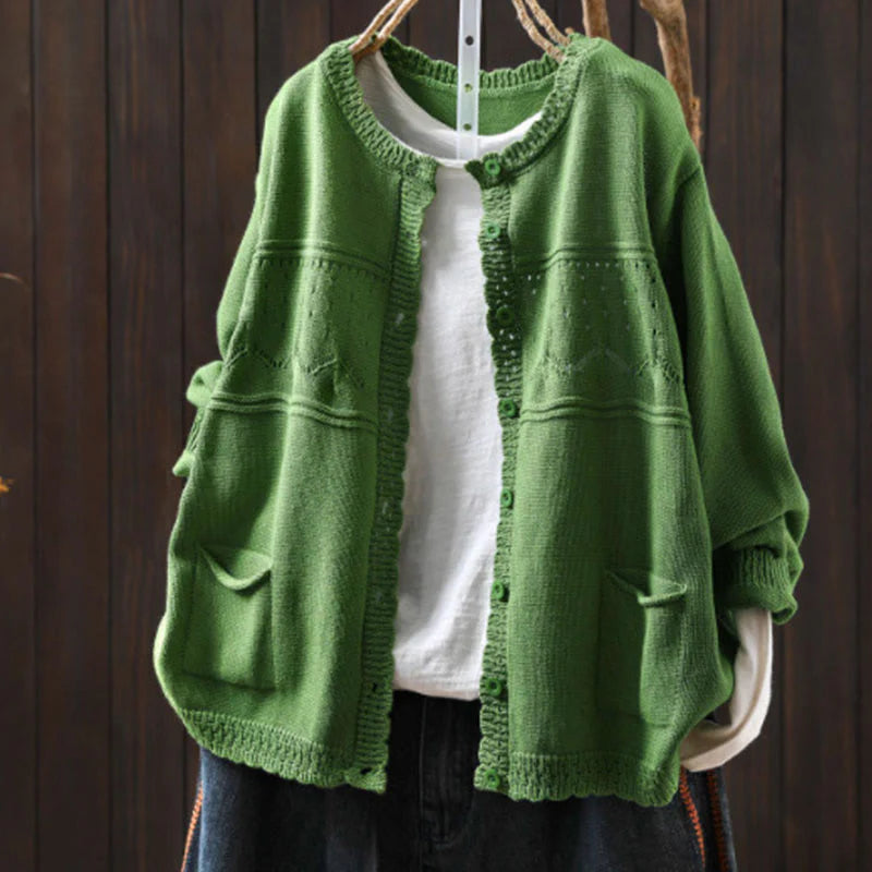 Buddha Stones Fall Lace Buttons Cotton Women's Long Sleeve Knitted Cardigan Sweater With Pockets