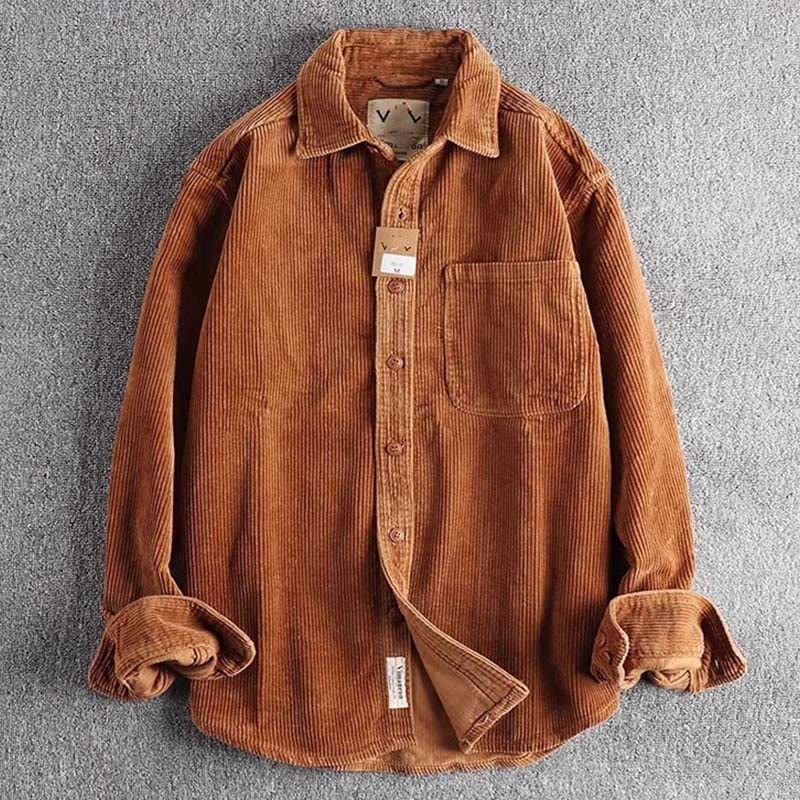 Buddha Stones Solid Color Single Breasted Buttons Men's Long Sleeve Thickened Jacket With Pockets