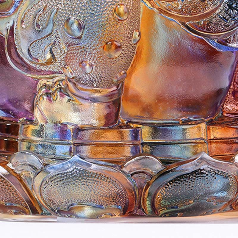 Buddha Stones Feng Shui Frog Coins Handmade Liuli Crystal Art Piece Wealth Home Office Decoration