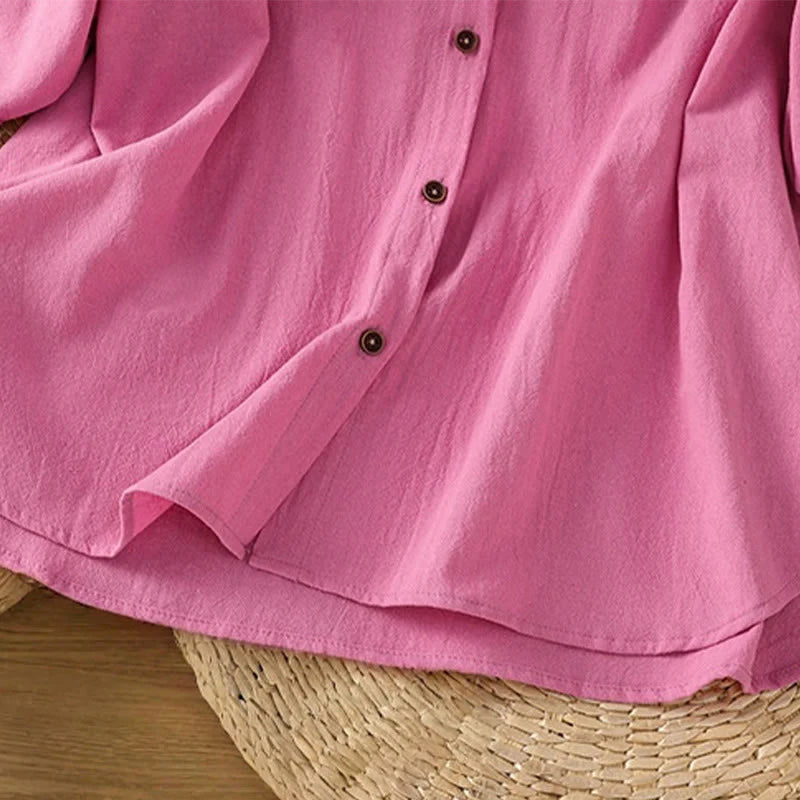 Buddha Stones Casual Plain Buttons Half Sleeve Women's Cotton Linen Shirt With Pocket