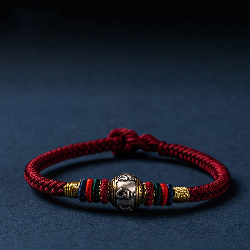 Buddha Stones 925 Sterling Silver Tibet Handmade Om Mani Padme Hum Luck Protection King Kong Knot Braided Bracelet