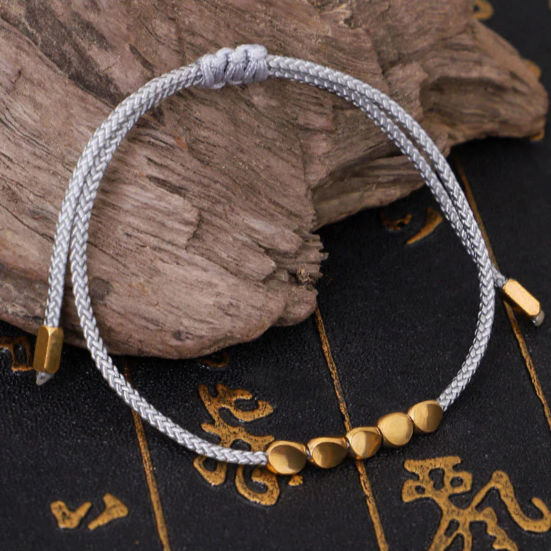 Buddha Stones 3Pcs Blue Gray String Golden Copper Beads Self Care Bracelet