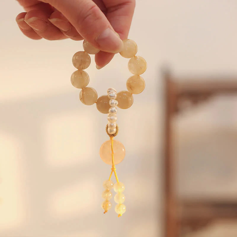 Buddha Stones Citrine Peace Buckle Prosperity Happiness Wrist Mala