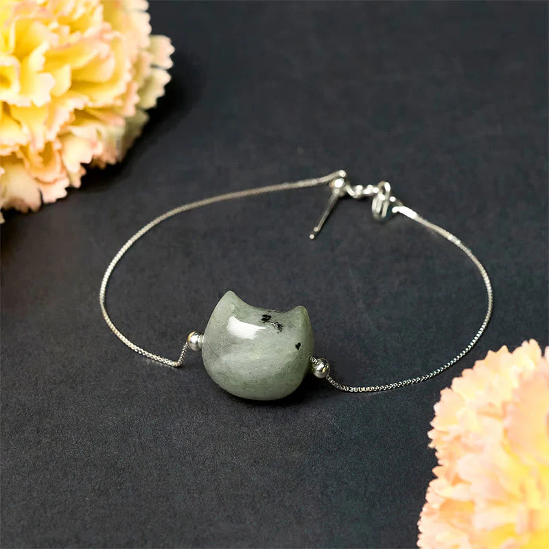 Buddha Stones 925 Sterling Silver Faceless Cat Head Natural Labradorite Healing Bracelet