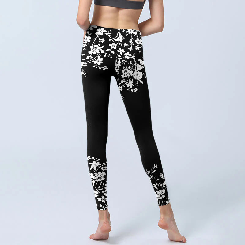 Buddha Stones Gorgeous Minimalist Style Flower Pattern Print Gym Leggings Women's Yoga Pants