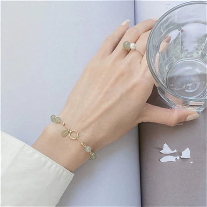 Buddha Stones 14k Gold Plated Hetian Jade Beaded Prosperity Chain Bracelet