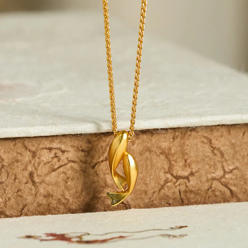 Buddha Stones Double Koi Fish 24k Gold Plated Brass Chain Wealth Necklace Pendant