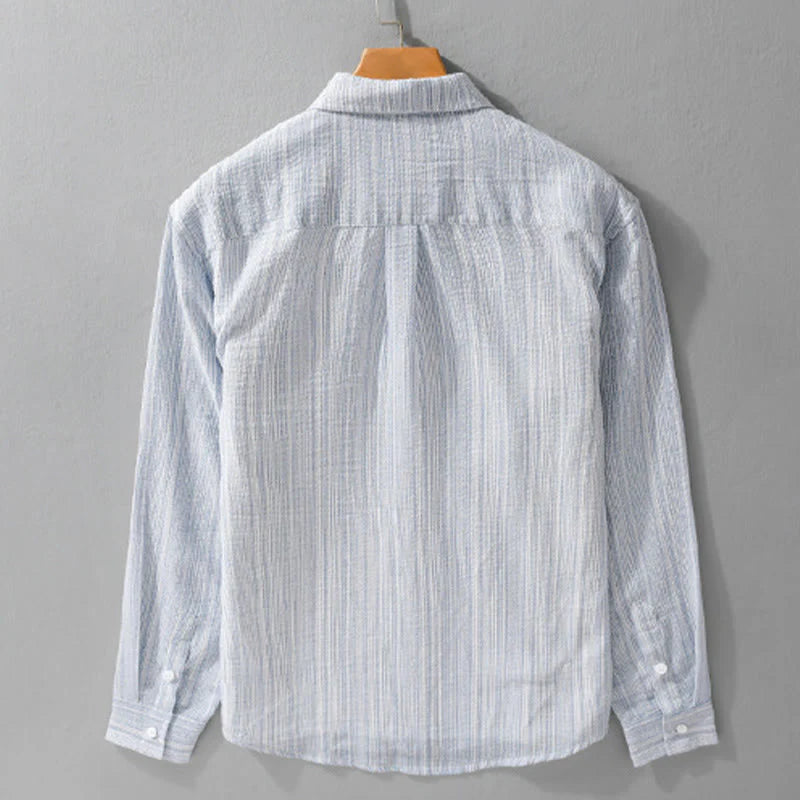 Buddha Stones Embroidery Bird Striped Pattern Long Sleeve Men's Cotton Shirt With Pocket