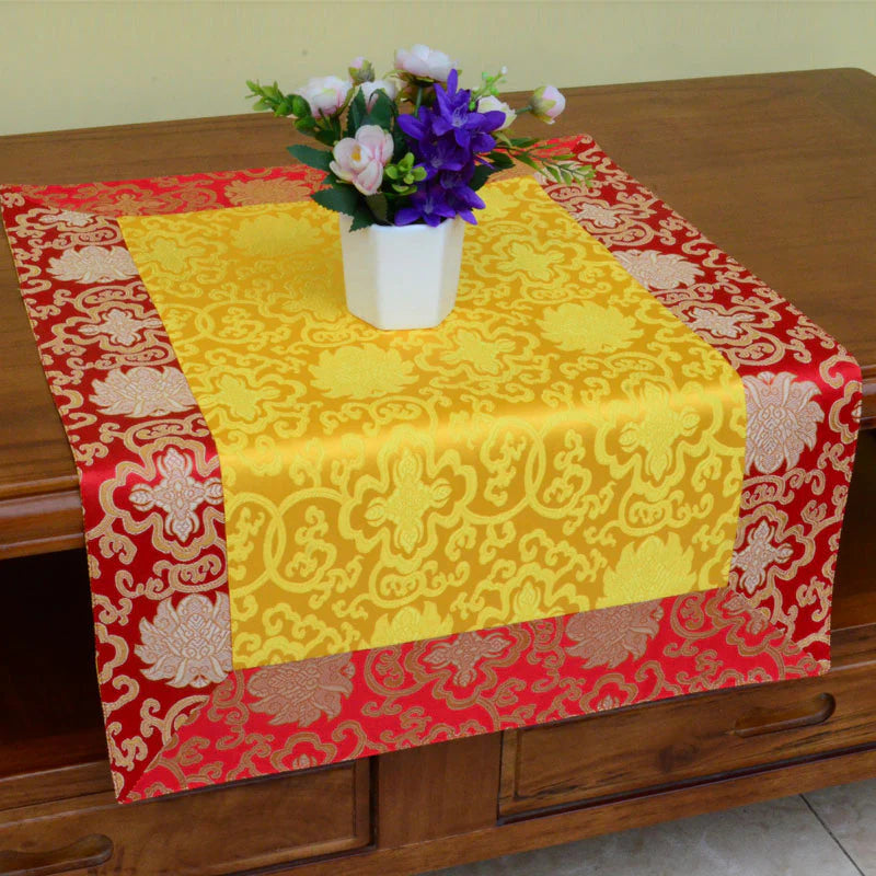 Buddha Stones Brocade Prayer Altar Flower Vajra Dragon Pattern Auspicious Symbols Table Runner