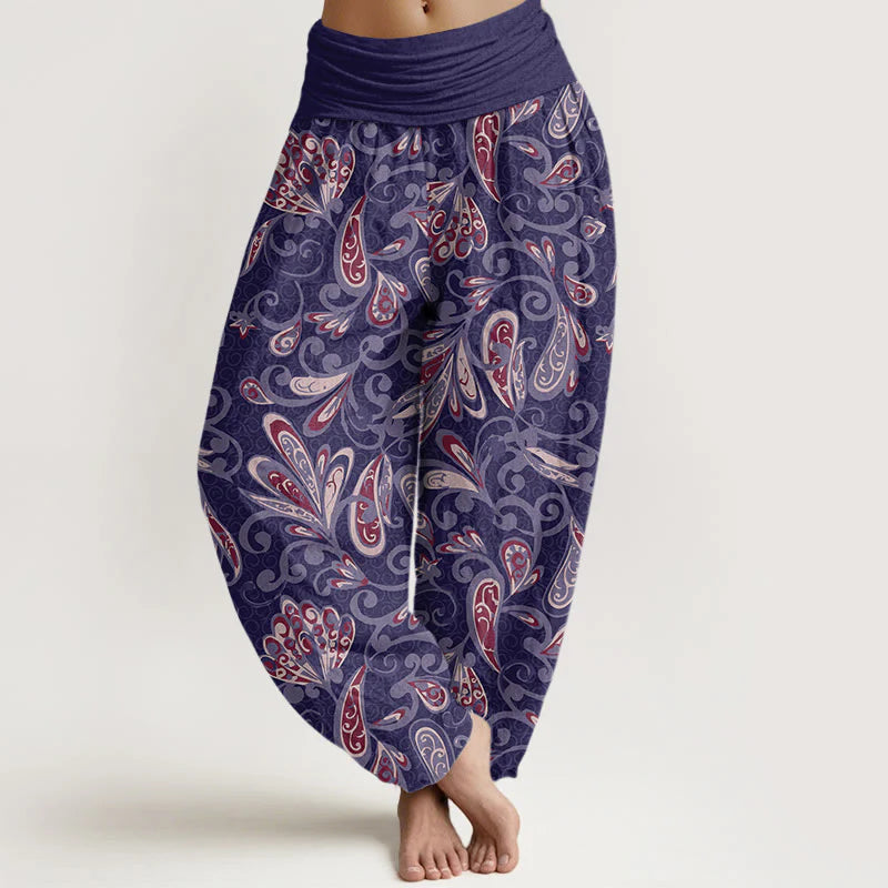 Buddha Stones Cotton Casual Flower Petals Design Women's Elastic Waist Harem Pants