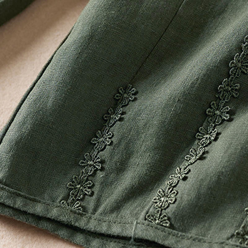 Buddha Stones Summer Small Flower Embroidery  Harem Pants With Pockets