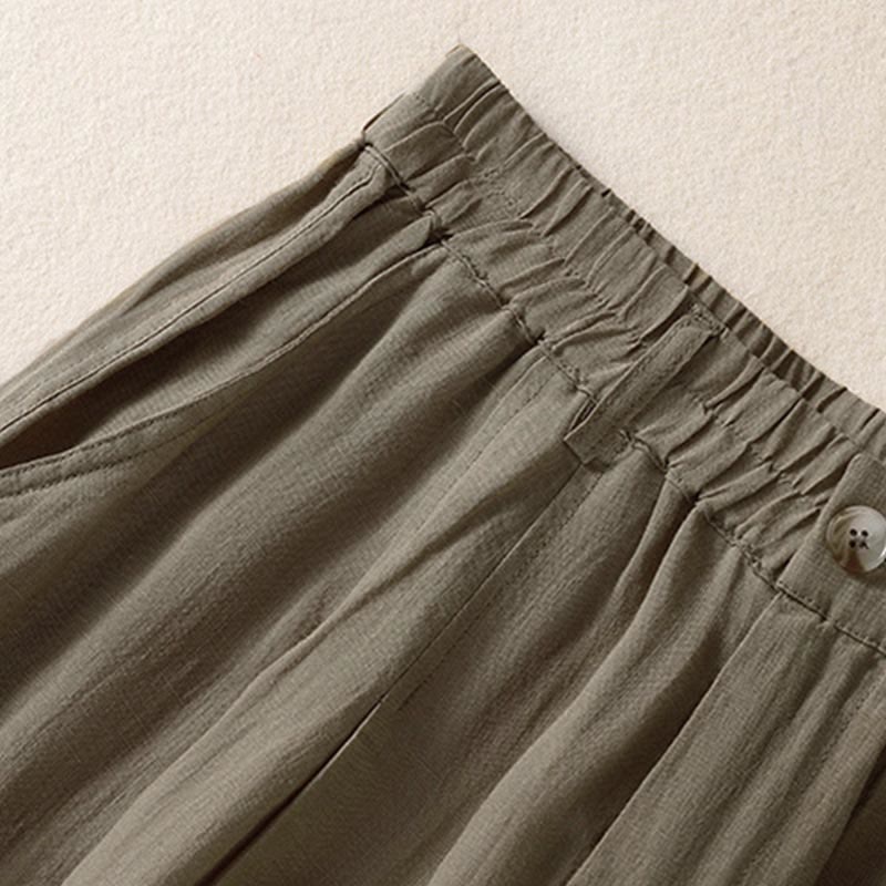Buddha Stones Summer Button Zipper Ankle-Length Women's Pants With Pockets