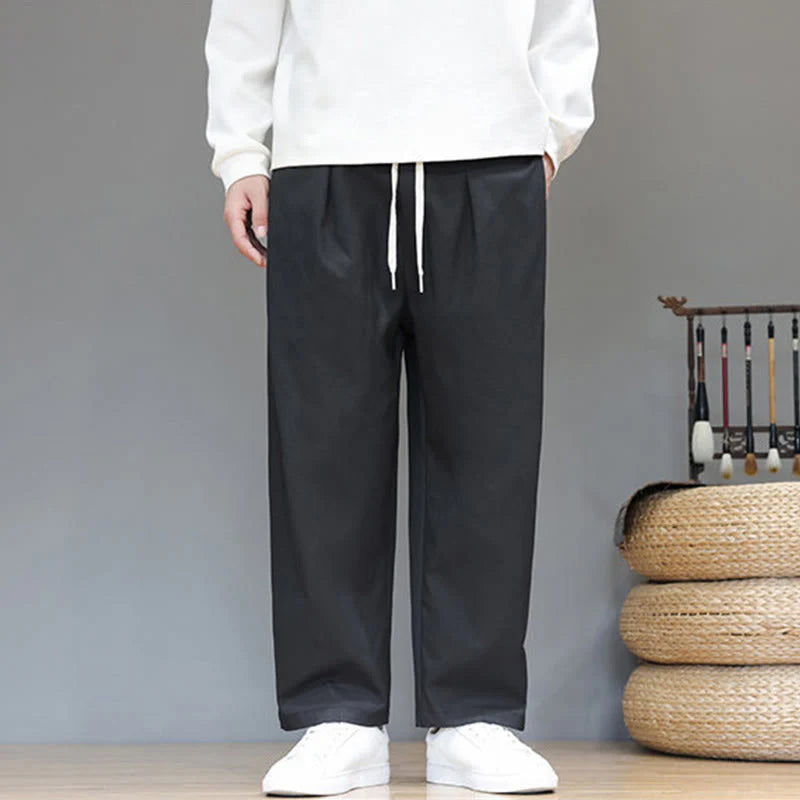 Buddha Stones Fall Solid Color Straight Leg Design Men's Harem Pants With Pockets