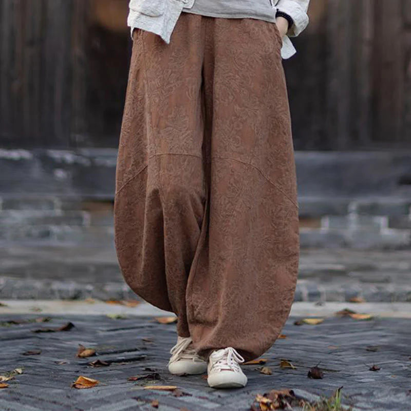 Buddha Stones Fall Jacquard Women's Frog-Button Long Sleeve Shirt Pants Cotton Linen Clothing