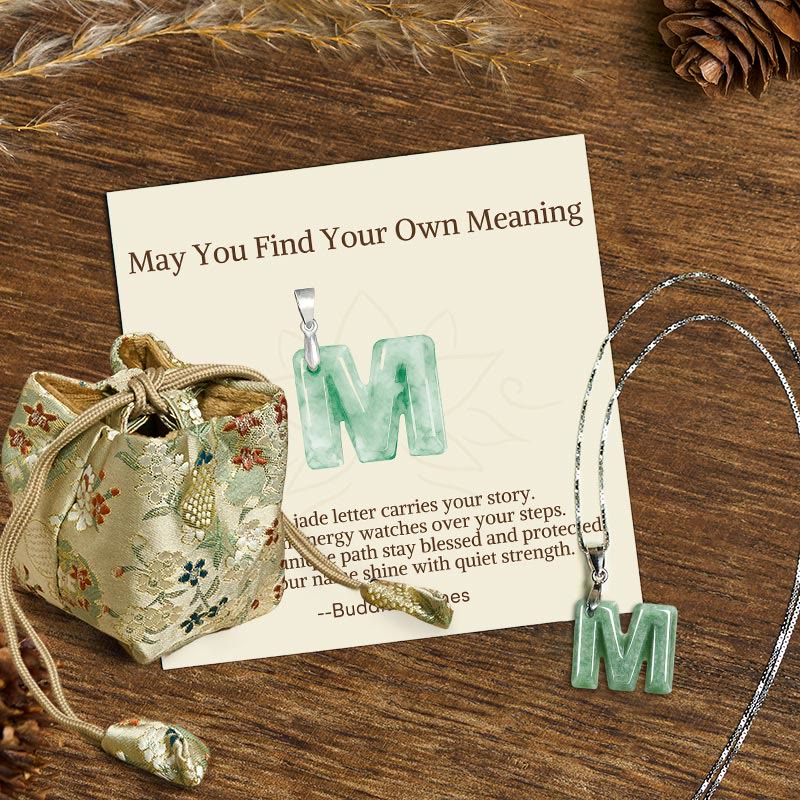 Buddha Stones May You Find Your Own Meaning Natural A-Z Letter Jade 925 Sterling Silver Chain Necklace Includes Gift Message Card