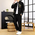 Buddha Stones 2Pcs Tang Suit Bamboo Frog-Button Men's Long Sleeve Shirt Pants Clothing Set