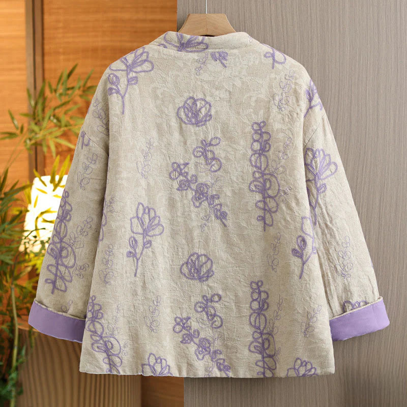 Buddha Stones Women's Winter Long Sleeve Stand Collar Frog-buttons Cotton-padded Jacket With Pockets