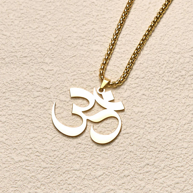 Buddha Stones Om Symbol Mantra Stainless Steel Focus Necklace Pendant