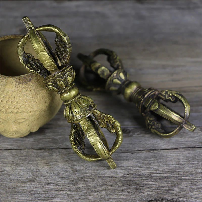 Buddha Stones Handmade Nepal Five Prong Vajra Dorje Copper Metal Decoration