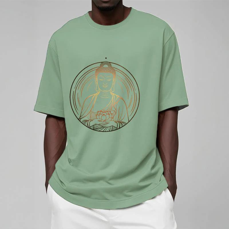 Buddha Stones Golden Buddha Holding A Lotus Flower Tee T-shirt