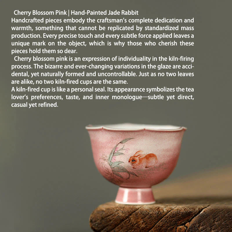 Buddha Stones Hand-painted Rabbit Orchid Flower Begonia Ceramic Teacup Kung Fu Tea Cup 75ml