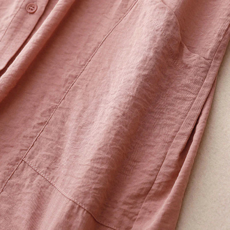 Buddha Stones Spring Fall Stand Collar Plain Long Sleeve Women's Cotton Polyester Shirt