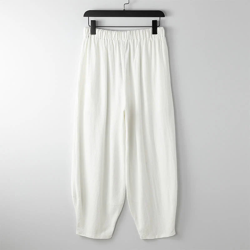 Buddha Stones Summer Solid Color Drawstring Ankle-Length Men's Harem Pants With Pockets