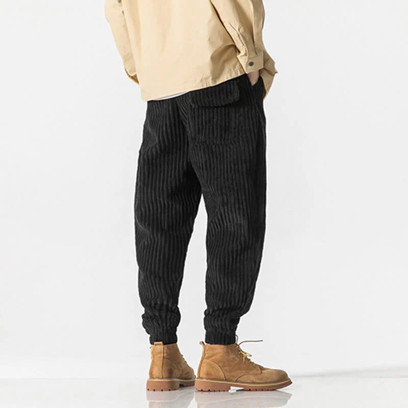 Buddha Stones Winter Solid Color Men's Ankle-Length Corduroy Pants With Pockets
