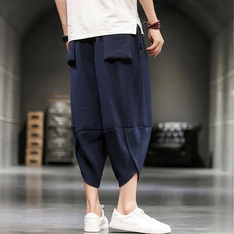 Buddha Stones Summer Solid Men's Cropped Pants With Pockets